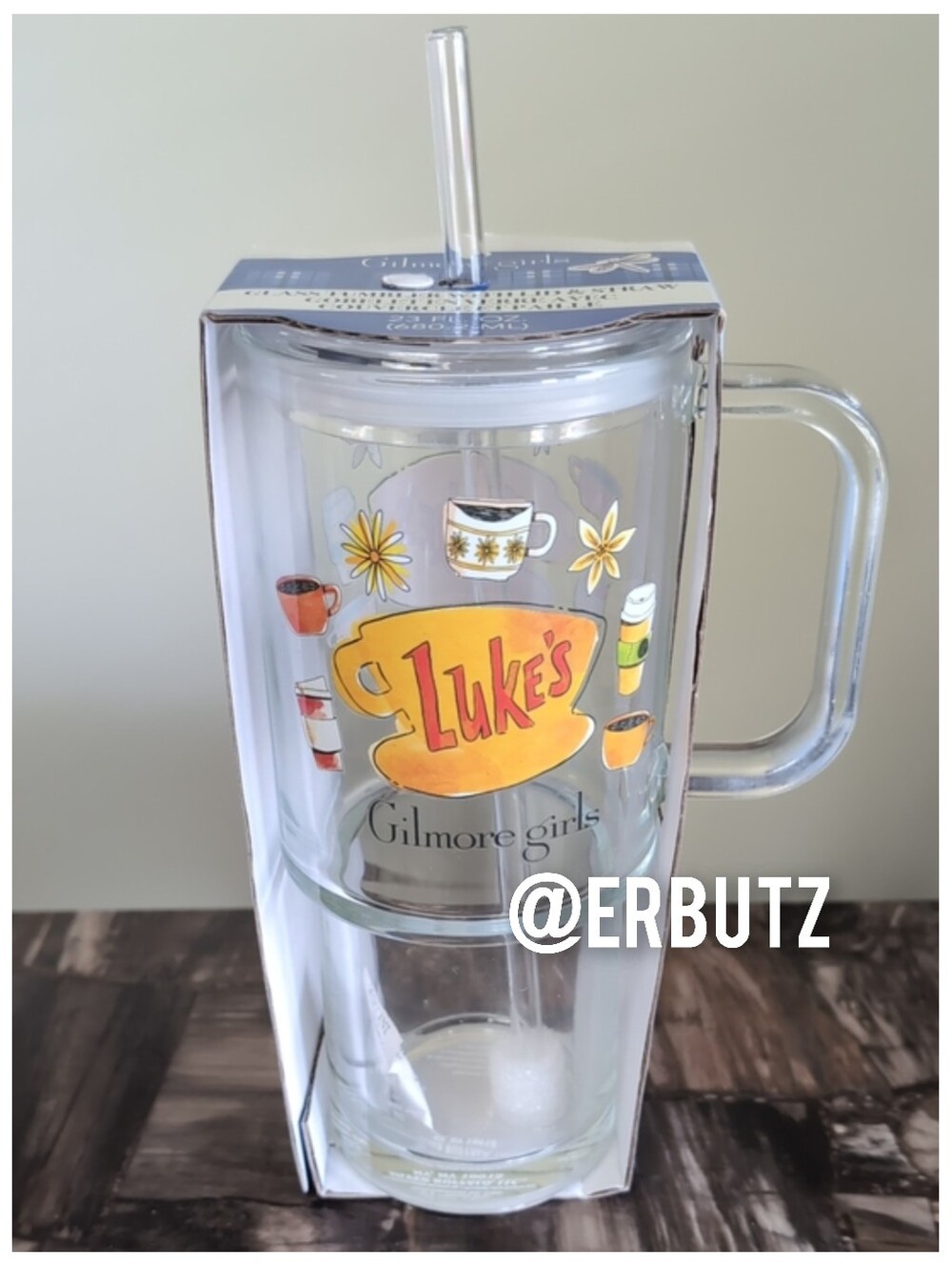 Gilmore Girls LUKE'S Clear Glass Tumbler with Lid & Straw 🌼☕ Icon Design, 23 oz